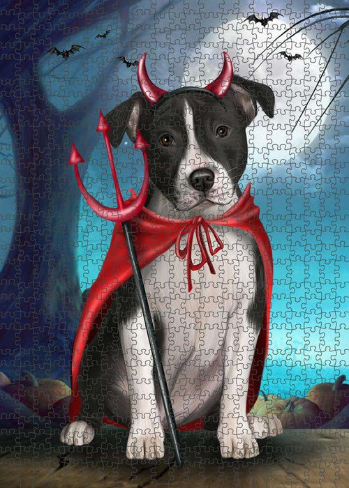 Happy Halloween Trick or Treat American Staffordshire Terrier Dog Devil Puzzle with Photo Tin PUZL61491