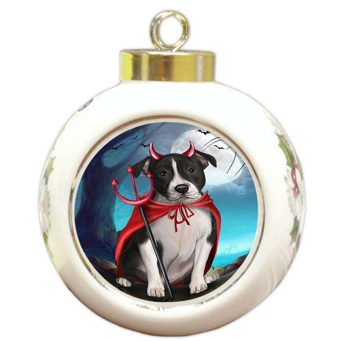 Happy Halloween Trick or Treat American Staffordshire Terrier Dog Devil Round Ball Christmas Ornament RBPOR52520