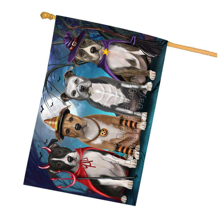 Happy Halloween Trick or Treat American Staffordshire Terrier Dog House Flag FLG52658