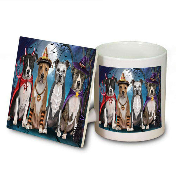 Happy Halloween Trick or Treat American Staffordshire Terrier Dog Mug and Coaster Set MUC52569