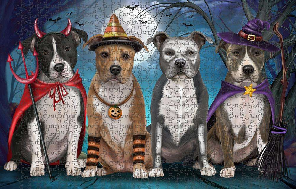 Happy Halloween Trick or Treat American Staffordshire Terrier Dog Puzzle with Photo Tin PUZL61662