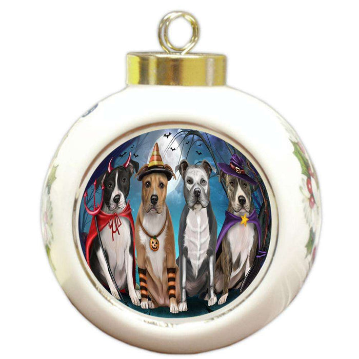 Happy Halloween Trick or Treat American Staffordshire Terrier Dog Round Ball Christmas Ornament RBPOR52577