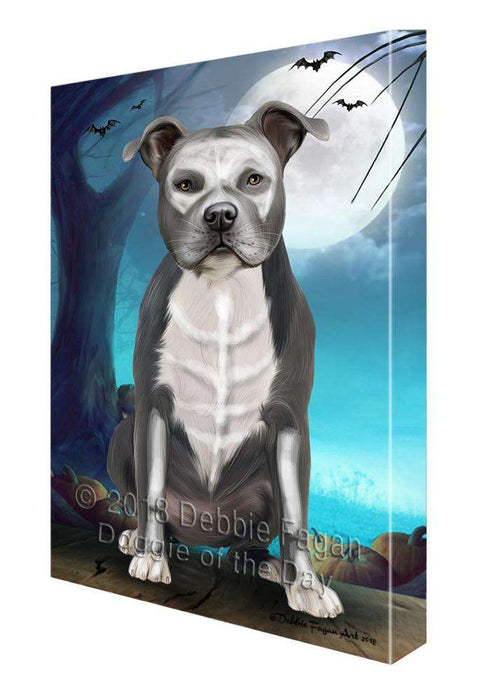 Happy Halloween Trick or Treat American Staffordshire Terrier Dog Skeleton Canvas Print Wall Art Décor CVS89648