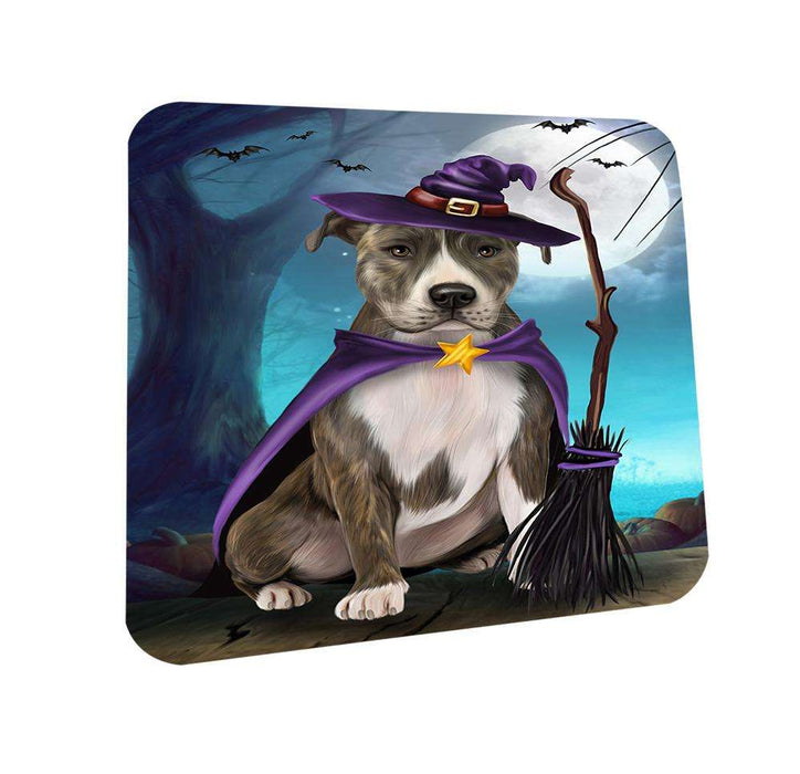 Happy Halloween Trick or Treat American Staffordshire Terrier Dog Witch Coasters Set of 4 CST52517