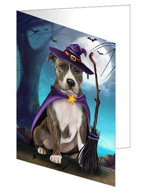 Happy Halloween Trick or Treat American Staffordshire Terrier Dog Witch Handmade Artwork Assorted Pets Greeting Cards and Note Cards with Envelopes for All Occasions and Holiday Seasons GCD61703