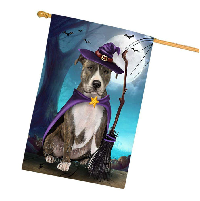 Happy Halloween Trick or Treat American Staffordshire Terrier Dog Witch House Flag FLG52639