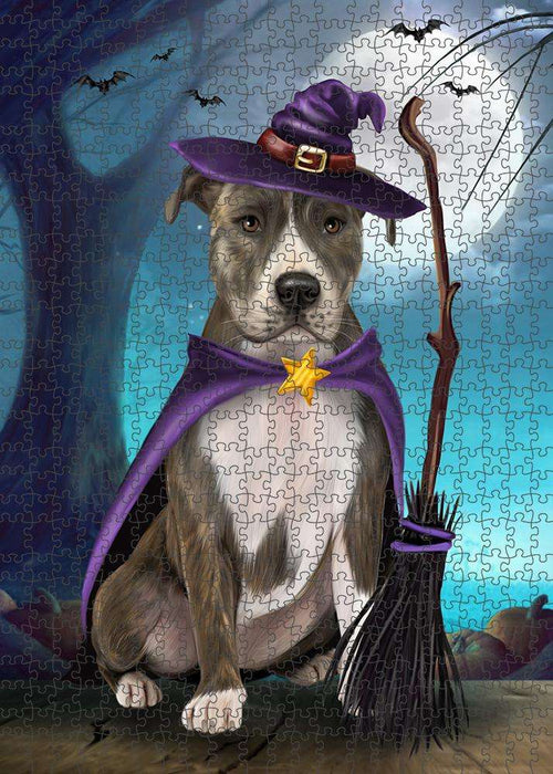 Happy Halloween Trick or Treat American Staffordshire Terrier Dog Witch Puzzle with Photo Tin PUZL61605