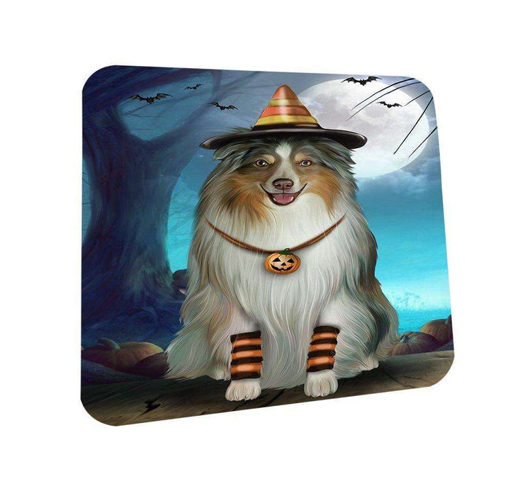 Happy Halloween Trick or Treat Australian Shepherd Dog Candy Corn Coasters Set of 4