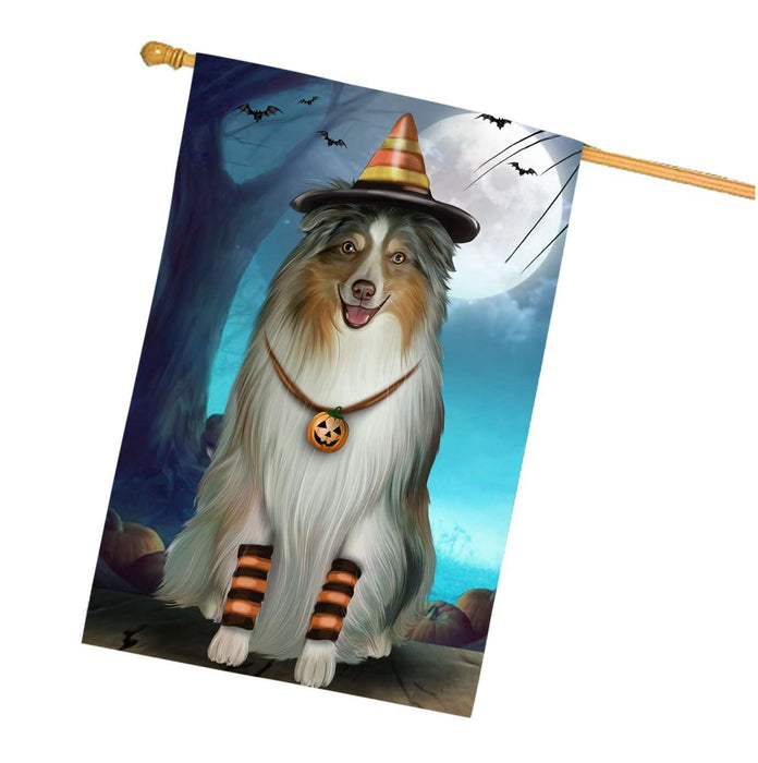 Happy Halloween Trick or Treat Australian Shepherd Dog Candy Corn House Flag