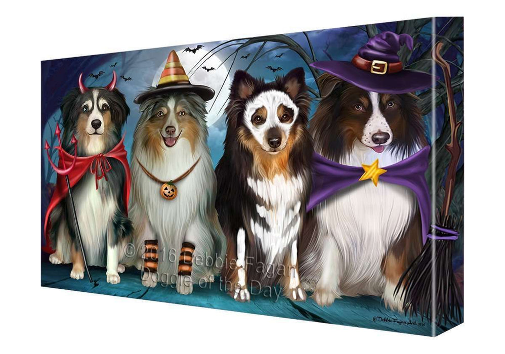 Happy Halloween Trick or Treat Australian Shepherd Dog Canvas Wall Art