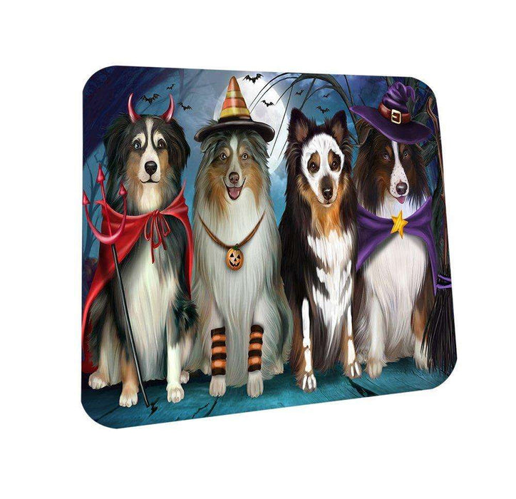 Happy Halloween Trick or Treat Australian Shepherd Dog Coasters Set of 4