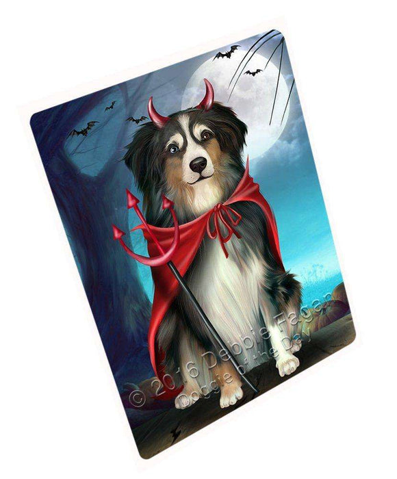 Happy Halloween Trick or Treat Australian Shepherd Dog Devil Art Portrait Print Woven Throw Sherpa Plush Fleece Blanket