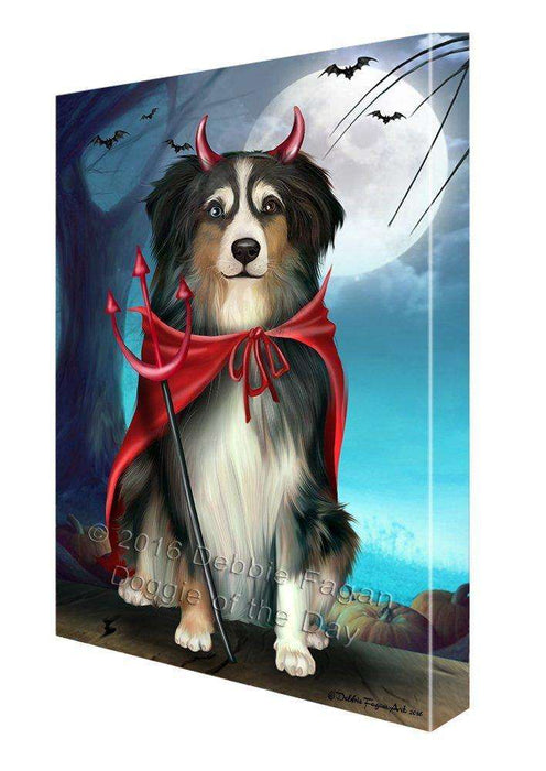 Happy Halloween Trick or Treat Australian Shepherd Dog Devil Canvas Wall Art