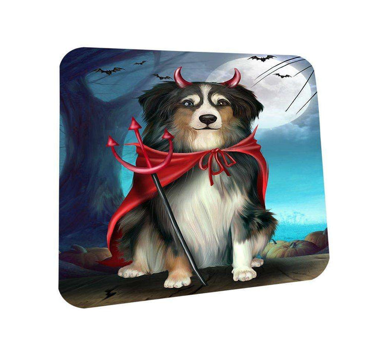 Happy Halloween Trick or Treat Australian Shepherd Dog Devil Coasters Set of 4