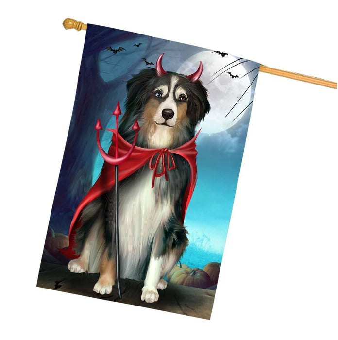 Happy Halloween Trick or Treat Australian Shepherd Dog Devil House Flag