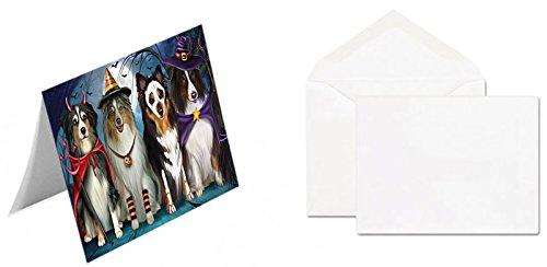 Happy Halloween Trick or Treat Australian Shepherd Dog Handmade Artwork Assorted Pets Greeting Cards and Note Cards with Envelopes for All Occasions and Holiday Seasons