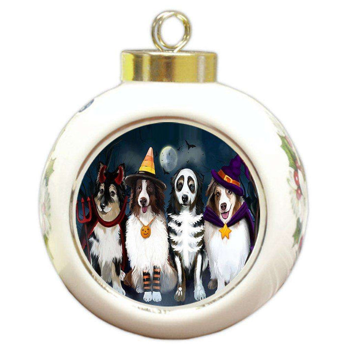 Happy Halloween Trick or Treat Australian Shepherd Dog in Costumes Round Ball Christmas Ornament