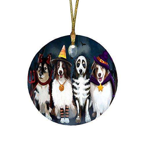 Happy Halloween Trick or Treat Australian Shepherd Dog in Costumes Round Christmas Ornament