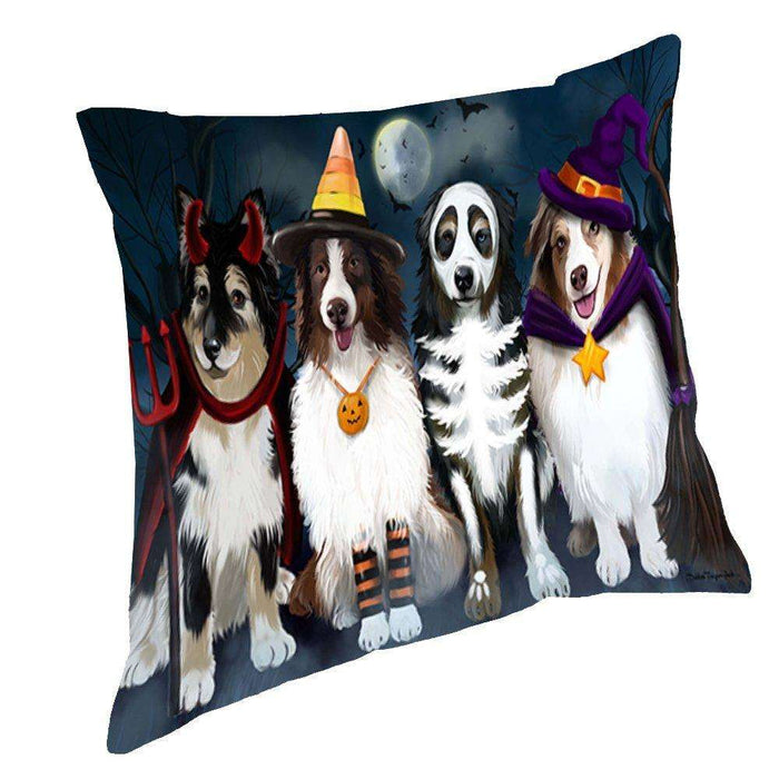 Happy Halloween Trick or Treat Australian Shepherd Dog in Costumes Throw Pillow