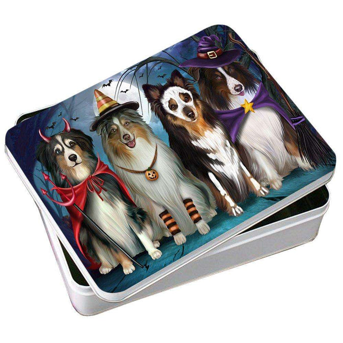 Happy Halloween Trick or Treat Australian Shepherd Dog Photo Storage Tin