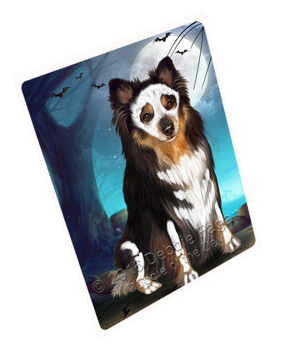 Happy Halloween Trick or Treat Australian Shepherd Dog Skeleton Art Portrait Print Woven Throw Sherpa Plush Fleece Blanket