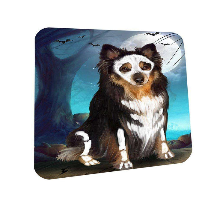 Happy Halloween Trick or Treat Australian Shepherd Dog Skeleton Coasters Set of 4