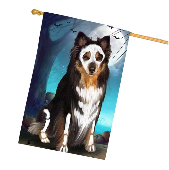 Happy Halloween Trick or Treat Australian Shepherd Dog Skeleton House Flag