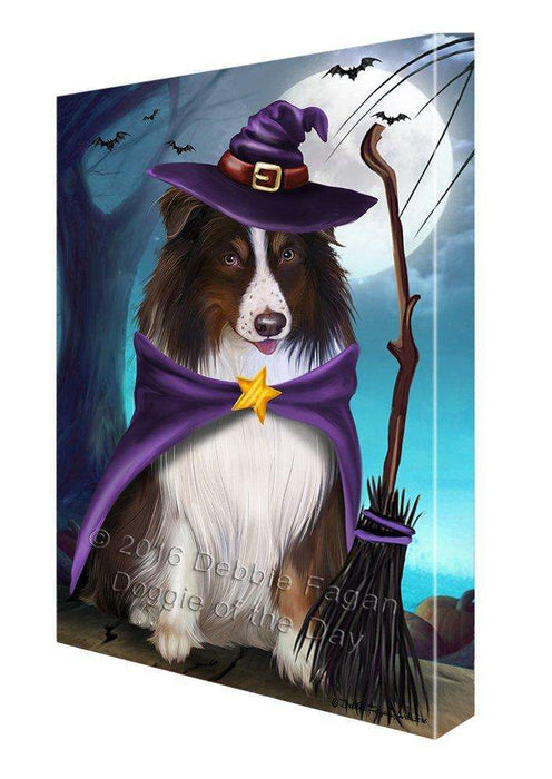 Happy Halloween Trick or Treat Australian Shepherd Dog Witch Canvas Wall Art