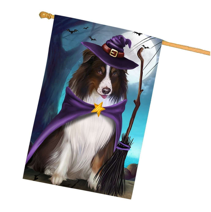 Happy Halloween Trick or Treat Australian Shepherd Dog Witch House Flag