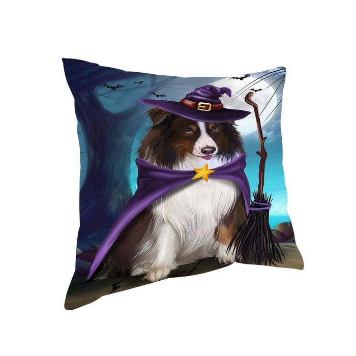 Happy Halloween Trick or Treat Australian Shepherd Dog Witch Throw Pillow