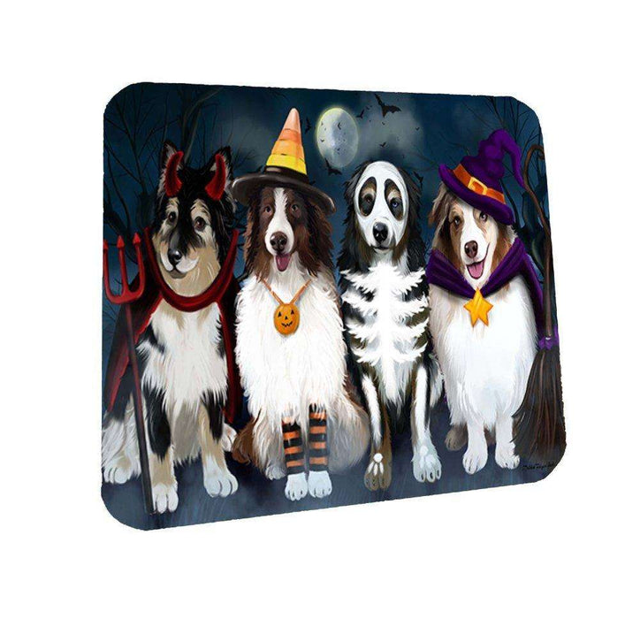 Happy Halloween Trick or Treat Australian Shepherds Dog in Costumes Coasters Set of 4