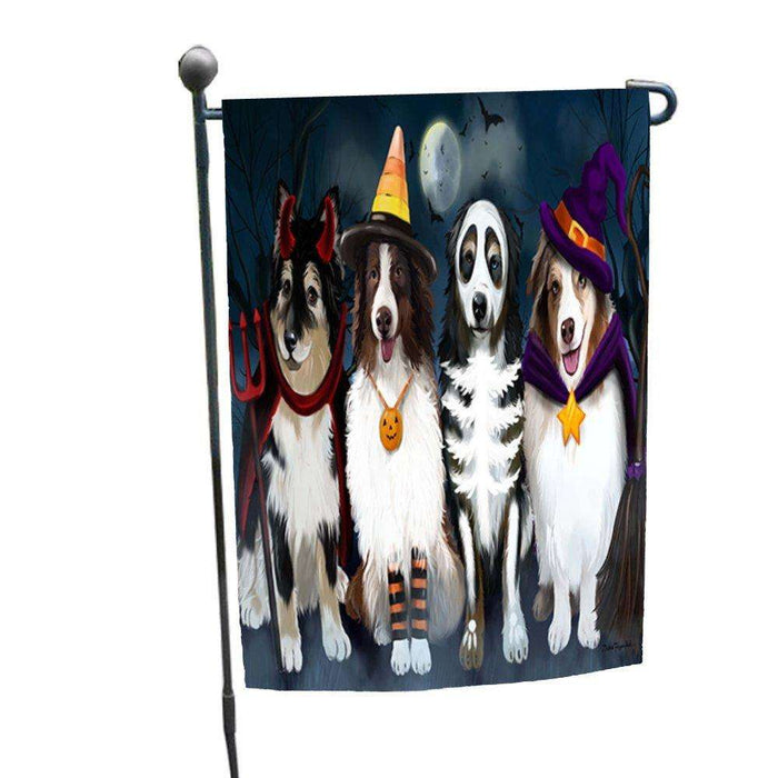 Happy Halloween Trick or Treat Australian Shepherds Dog in Costumes Garden Flag