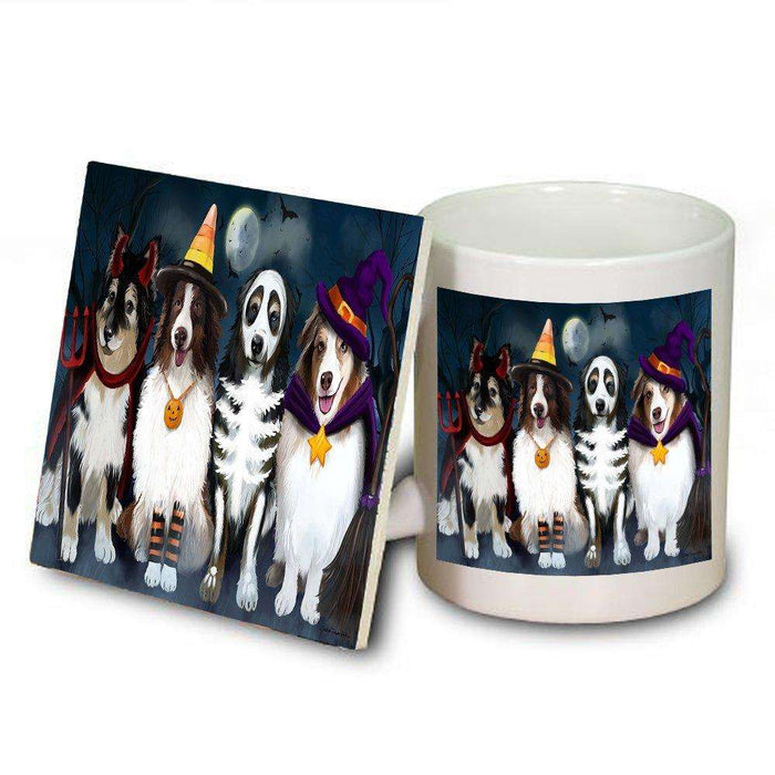 Happy Halloween Trick or Treat Australian Shepherds Dog in Costumes Mug and Coaster Set