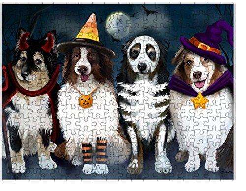 Happy Halloween Trick Or Treat Australian Shepherds Dog In Costumes Puzzle