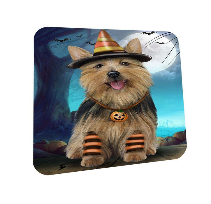 Happy Halloween Trick or Treat Australian Terrier Dog Candy Corn Coasters Set of 4 CST52461