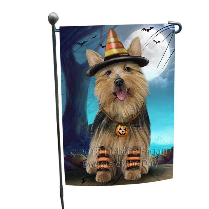 Happy Halloween Trick or Treat Australian Terrier Dog Candy Corn Garden Flag GFLG52447