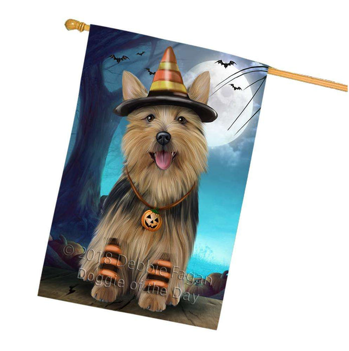 Happy Halloween Trick or Treat Australian Terrier Dog Candy Corn House Flag FLG52583