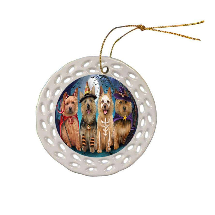 Happy Halloween Trick or Treat Australian Terrier Dog Ceramic Doily Ornament DPOR52578