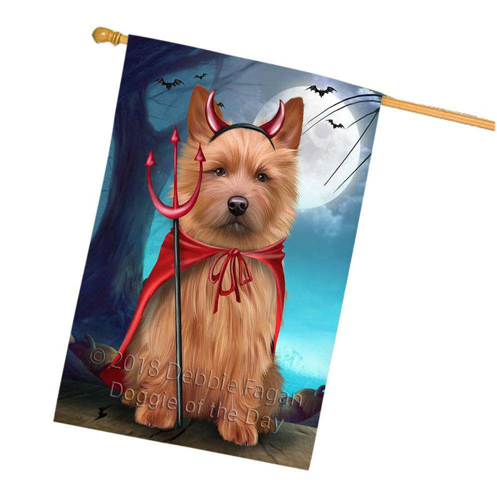 Happy Halloween Trick or Treat Australian Terrier Dog Devil House Flag FLG52602