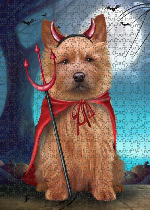 Happy Halloween Trick or Treat Australian Terrier Dog Devil Puzzle with Photo Tin PUZL61494