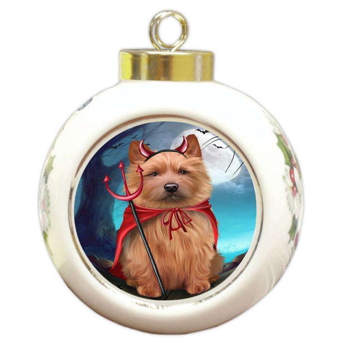 Happy Halloween Trick or Treat Australian Terrier Dog Devil Round Ball Christmas Ornament RBPOR52521
