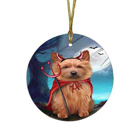 Happy Halloween Trick or Treat Australian Terrier Dog Devil Round Flat Christmas Ornament RFPOR52512