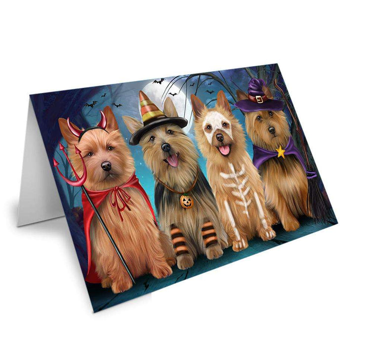 Happy Halloween Trick or Treat Australian Terrier Dog Handmade Artwork Assorted Pets Greeting Cards and Note Cards with Envelopes for All Occasions and Holiday Seasons GCD61763