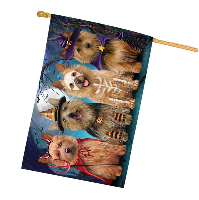 Happy Halloween Trick or Treat Australian Terrier Dog House Flag FLG52659