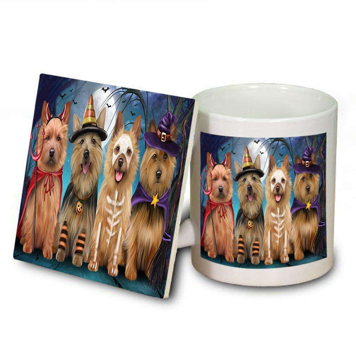 Happy Halloween Trick or Treat Australian Terrier Dog Mug and Coaster Set MUC52570