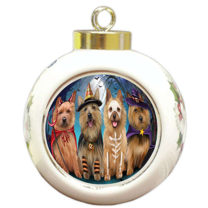 Happy Halloween Trick or Treat Australian Terrier Dog Round Ball Christmas Ornament RBPOR52578