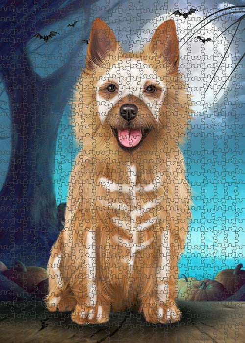 Happy Halloween Trick or Treat Australian Terrier Dog Skeleton Puzzle with Photo Tin PUZL61551