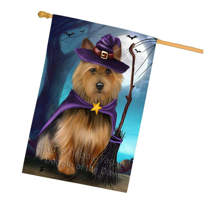 Happy Halloween Trick or Treat Australian Terrier Dog Witch House Flag FLG52640