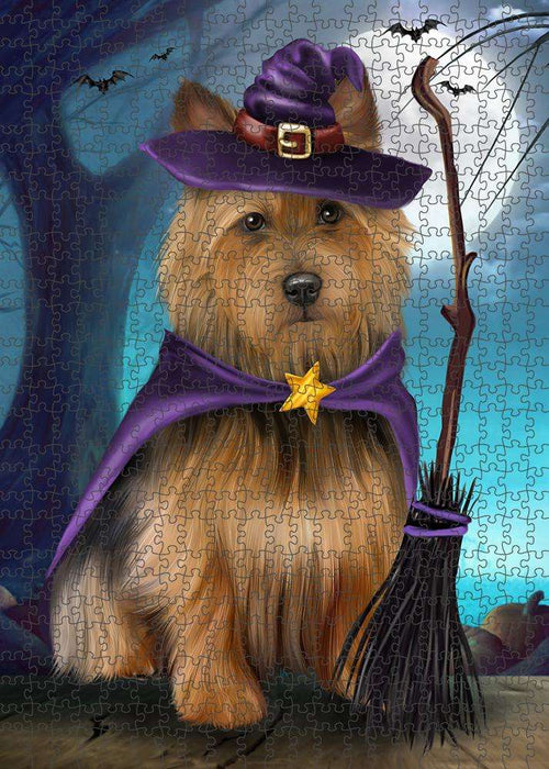 Happy Halloween Trick or Treat Australian Terrier Dog Witch Puzzle with Photo Tin PUZL61608