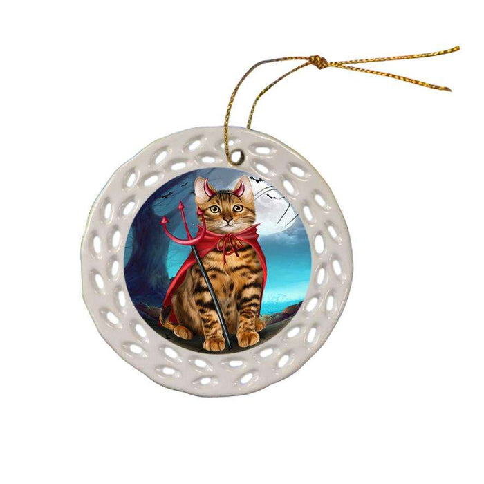 Happy Halloween Trick or Treat Bengal Cat Ceramic Doily Ornament DPOR54624